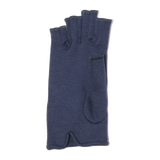Blue fingerless gloves with golden satin bow