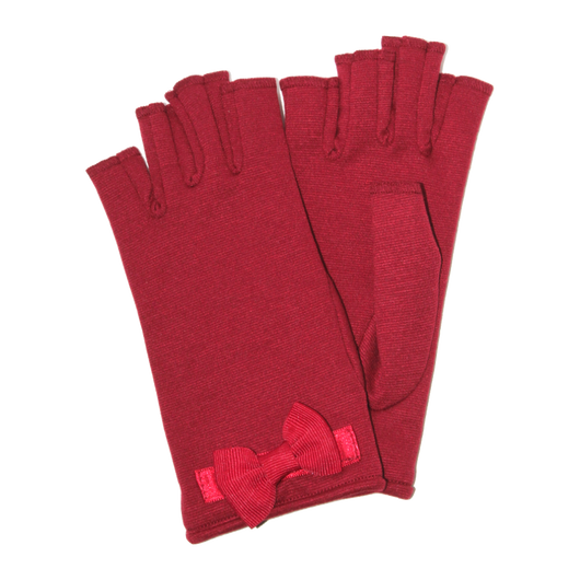 Red fingerless gloves with assorted bow