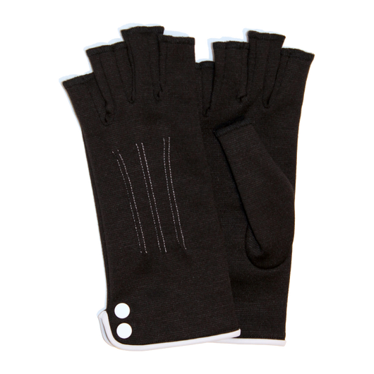 Black fingerless gloves with buttons ornement