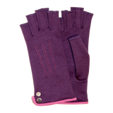 Purple fingerless gloves with buttons ornement