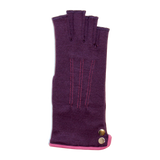 Purple fingerless gloves with buttons ornement