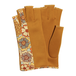 Gold fingerless gloves with flower pattern