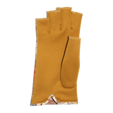 Gold fingerless gloves with flower pattern