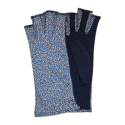 Blue fingerless gloves with jasmine pattern