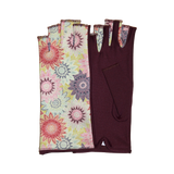 Burgandy fingerless gloves with vintage flowers motives