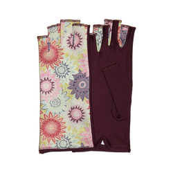 Burgandy fingerless gloves with vintage flowers motives
