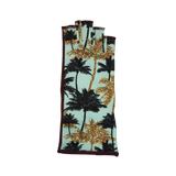 Red fingerless gloves with gold palm tree motives