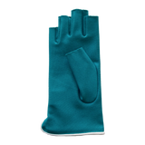 Fingerless gloves, mittens green lagoon and white. Designed and made in France