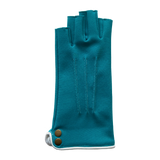Fingerless gloves, mittens green lagoon and white. Designed and made in France