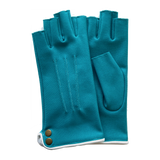 Fingerless gloves, mittens green lagoon and white. Designed and made in France