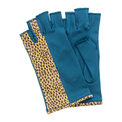 Green and leopard fingerless gloves